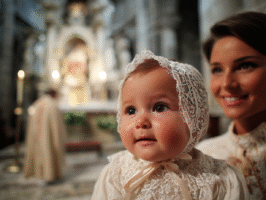 Ein Baby in einem weißen Taufkleid