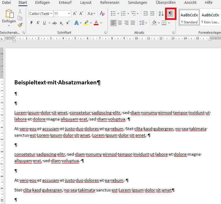 Absatzmarken, Absatzmarken einblenden in Word, Absatzmarken entfernen Word