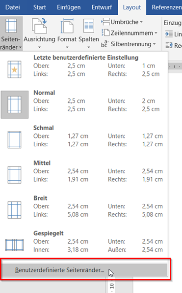 In diesem Screenshot eines Worddokuments wird dem Anwender gezeigt, wie er ein Layout für einen Geschäftsbrief in Word erstellt. Hierfür ist die Schaltfläche 