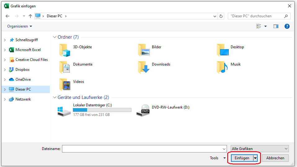 Anleitung Bild in Excel Zeile einfügen Schritt 3
