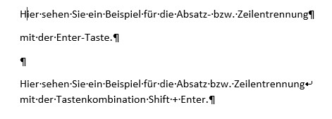 Absatztrennung durch Tastenkombination, Absatztrennung durch Tastenkombi, Absatztrennung durch Tastaurkürzel, Zeilentrennung durch Tastenkombination, Zeilentrennung durch Tastenkombin, Zeilentrennung durch Tastaurkürzel, Absatztrennung Enter-Taste, Zeilentrennung durch Enter-Taste