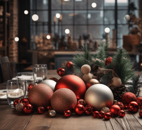Weihnachtsfeier im Betrieb mit festlich gedecktem Tisch, aber ohne Mitarbeitenden