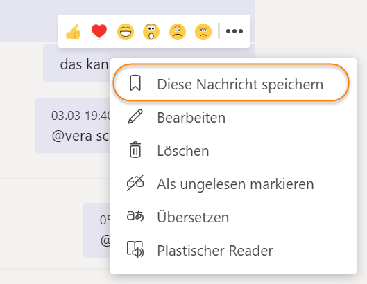 Nachrichten in Microsoft Teams speichern, Lesezeichen Funktion nutzen, MS Teams