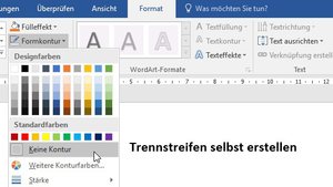 Text für Trennstreifen verfassen, Textfeld für Trennstreifen formatieren, Registerkarte Format Einstellungen