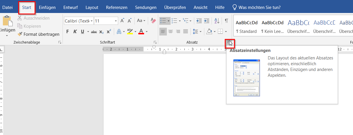 Auf diesem Screenshot eines Worddokuments sind die Schaltflächen