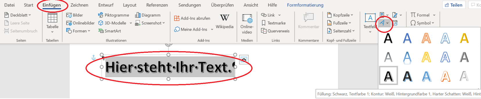 Word Text in Schneckenform, Text drehen von auĂźen nach innen, Text drehen von innen nach aussen