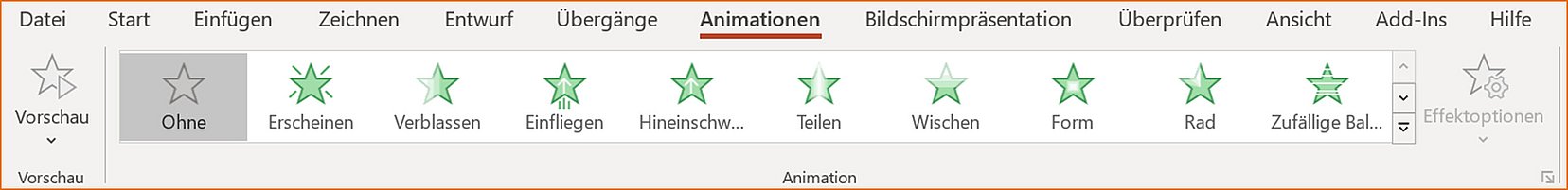 Animationen Powerpoint, Auswahl-Katalog für Animationen in PowerPoint, Präsentationen gestalten mit Animationen