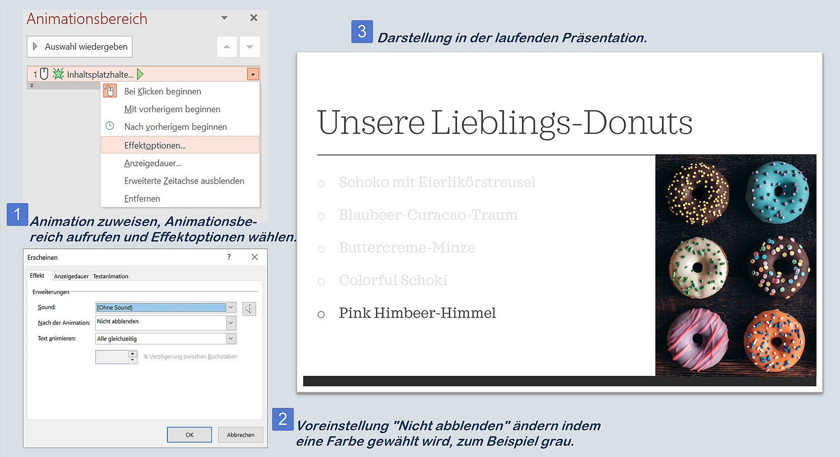 PowerPoint, Animationen, Texthingucker, Anleitung Text ausblenden, abblenden