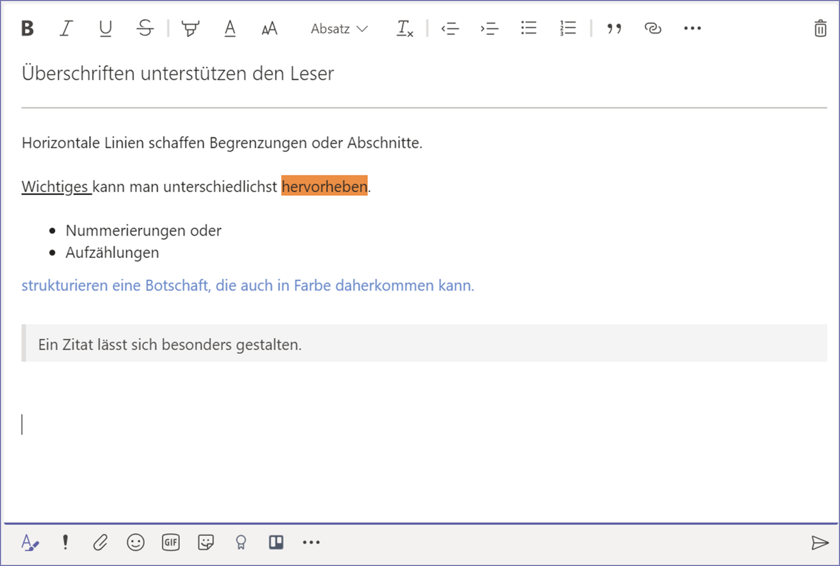 Chat Microsoft Teams, Format Chat, Chatnachrichten in Teams verschicken