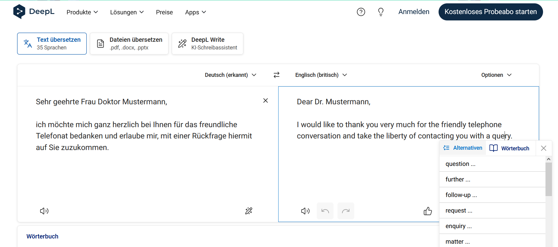 Einfache Übersetzung mithilfe von Deepl