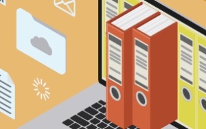 Ordner sind auf Laptop zusehen, zeigt die Digitalisierung