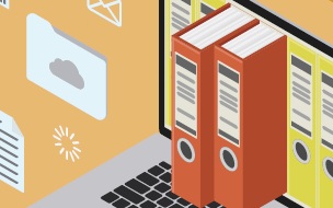 Ordner sind auf Laptop zusehen, zeigt die Digitalisierung