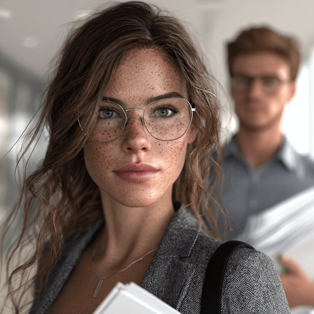 HR-Managerin mit langen braunen Haaren zeigt einem jungen Bewerber mit Brille im hellen Büroflur die offene Tür zum Vorstellungsgespräch – Symbol für Bewerbungsprozess.