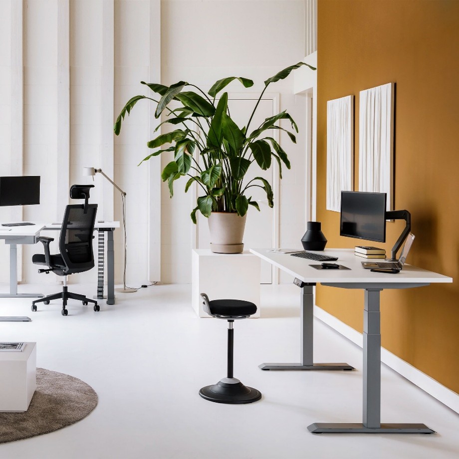 Höhenverstellbarer Schreibtisch im Büro